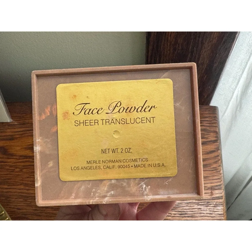 Vintage Merle Norman Cosmetics Powder Box Brown Marble Plastic with Clear Lid